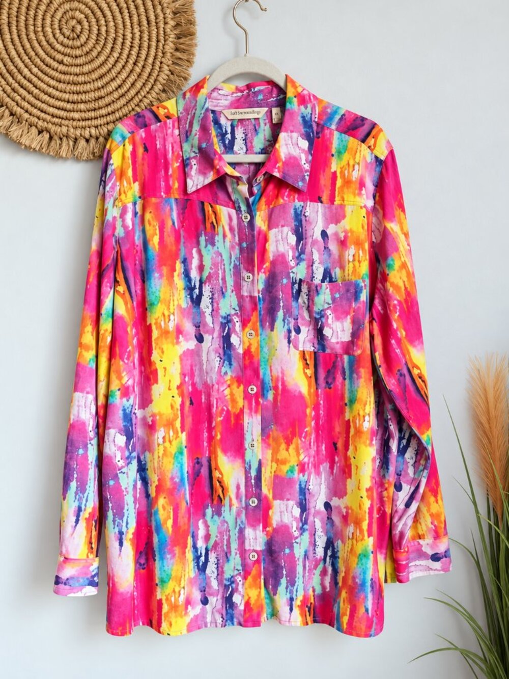 Soft Surroundings Festiva Vibrant Mixed Media Colorful Embroidered Shirt SZ 2X - Picture 2 of 10